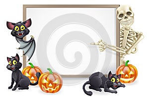 Halloween Sign with Skeleton and Bat