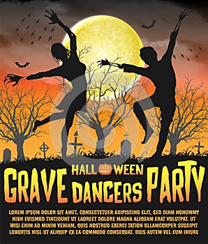 A halloween silhouette grave dancers party poster