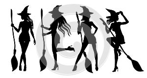 Halloween silhouettes of sexy witch. Set 1