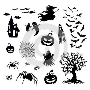 Halloween silhouettes vector set isolated on white background