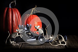 Halloween Skeleton Mice Vintage Phone