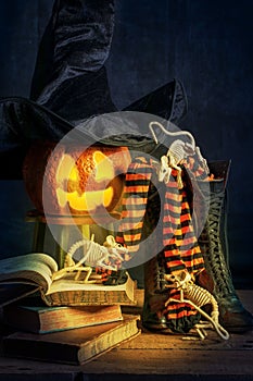 Halloween Skeleton Mice Witches Boots and Jack-O-Lantern