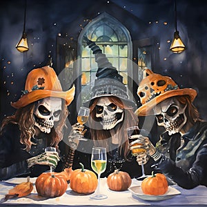 Halloween skeleton party, Generative AI Illustration