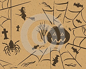 Halloween sketch design vector set on retro grunge paper