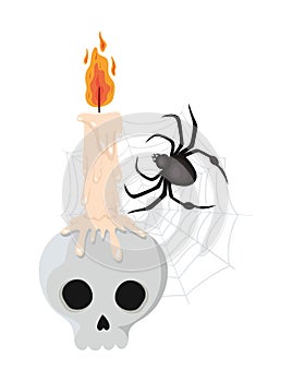 Halloween skull with candle and spider vector design