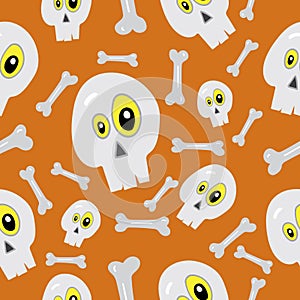 Halloween skull and crossbones on orange background pattern