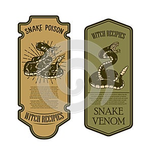 Halloween snake poison. Bottle label template. Design element for poster, card, banner, sign.