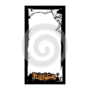 Halloween social media frame art or border template with spider web grungy isolated