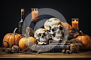 Halloween. The souls of the dead returned to their homes. Pumpkins, witches, skeletons, sorceresses, spirits of the dead