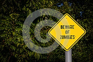 Halloween, space for copy, beware of zombies, beware, zombies, watch out, sign, neighborhood, holiday, dark, funny, road sign,