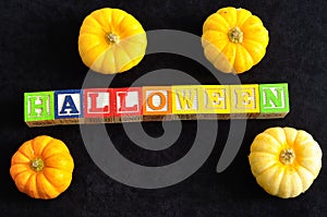 Halloween spelled with blocks