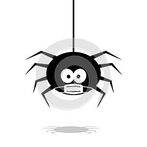 Halloween spider in face mask vector. black coronovirus quarantine on white background. danger insect. banner, poster. cobweb