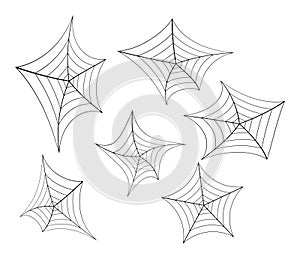 Halloween spider web, cobweb symbol, icon set. vector illustration on white background.