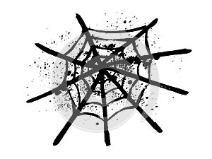 Halloween spider web vector symbol icon design. Scary grunge ink hand-drawn beautiful illustration isolated on white background.