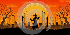 Halloween spooky cartoon illustration. Graphic design for the decoration of gift certificates, banners and flyer