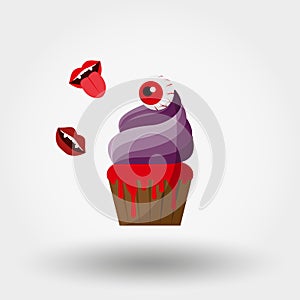 Halloween Spooky Cupcake. Icon. Vector illustration. Flat.