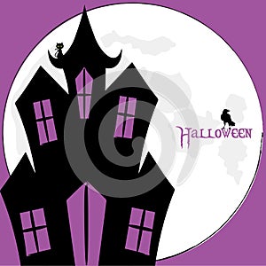 Halloween spooky house card and text