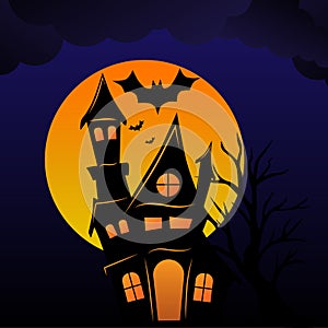 Halloween spooky house and haunted tree