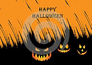 Halloween Spooky Nighttime Scene Horizontal Background, orange halloween banner with pumpkin and flying bats, spiders.