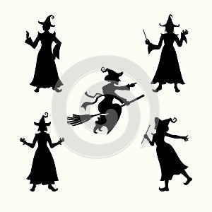 Halloween spooky witch cartoon illustration. Graphic design for the decoration of gift certificates, banners and flyer