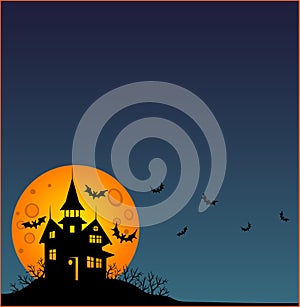 Halloween - square wallpaper - full color stock illustration. Baner, wallpaper or flyer with copy space, Scary mansion, full moon