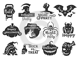 Halloween sticker label set 1. Typographic design of scrapbook elements vector illustration.