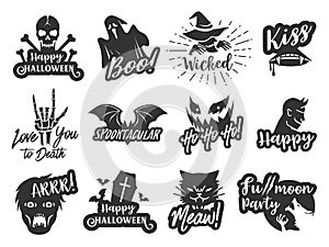 Halloween sticker label set 2. Typographic design of scrapbook elements vector illustration.