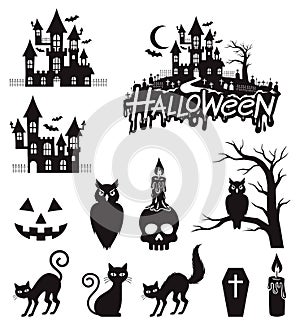 Halloween stickers and labels black color illustration