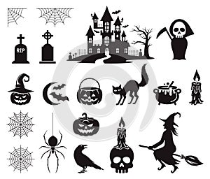 Halloween stickers and labels black color illustrations