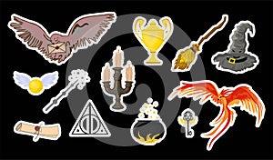 Halloween stickers. Magic items for Halloween. Magic and witchcraft. Hogwarts school of magic. Harry Potter photo