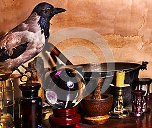 Halloween still life with candle.