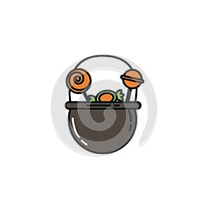 Halloween sweet candies in pot isolated icon