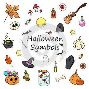 Halloween symbols. A set of design elements to decorate your Halloween party.