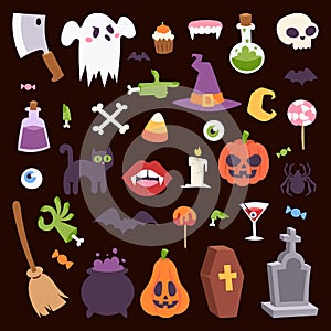 Halloween Night creepy symbols icons vector collection illustration