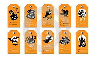 Halloween tag set. Vector Halloween gift tags and label template in cartoon silhouette style