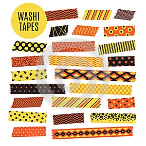 Halloween tape strips. Orange and black halloween patterns. Vector scrapbook elements