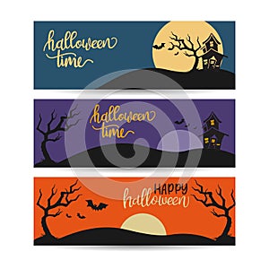 Halloween template banners in Flat modern style. Colorful template for sales