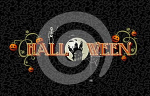 Halloween text with full moon and haunted house EPS10 file.