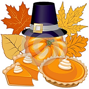 Halloween Thanksgiving Pumpkin pie Holidays Composition Vector Illustration photo