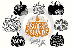 Halloween Thanksgiving Swirly Decorative Pumpkins Silhouettes