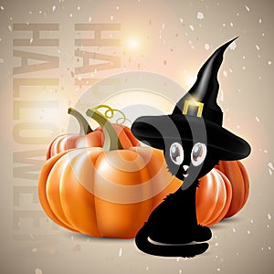 Halloween theme - black cat with pumpkins