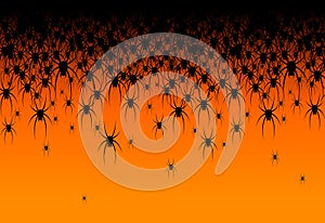 Halloween theme Many black spiders on an orange background Header Creative design of web site banner poster template card