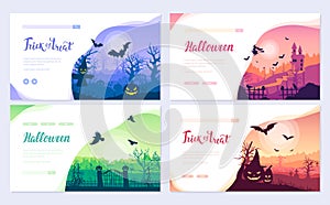Halloween time brochure card set. Landscape template of flyear, web banner, ui header, enter site. Layout invintation