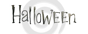 Halloween title in watercolor. Dark style title for zombie party, poster, sticker, event title
