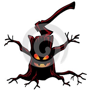 Halloween Tree Axe Stabbed Scary Monster Cartoon Vector Art photo