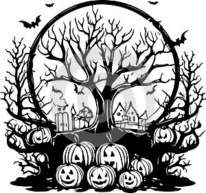 Halloween Tree Black Illustration Vector