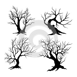 Halloween tree set. Vector Set of Silhouettes of Trees