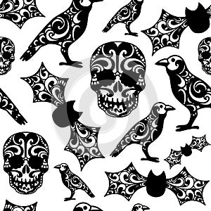 Halloween tribal drawing seamless pattern