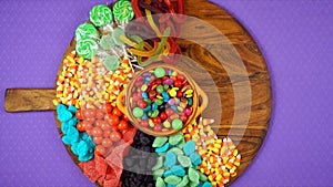 Halloween trick or treat candy grazing platter charcuterie board stop motion.