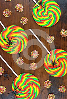 Halloween Trick or Treat rainbow lollipops overhead